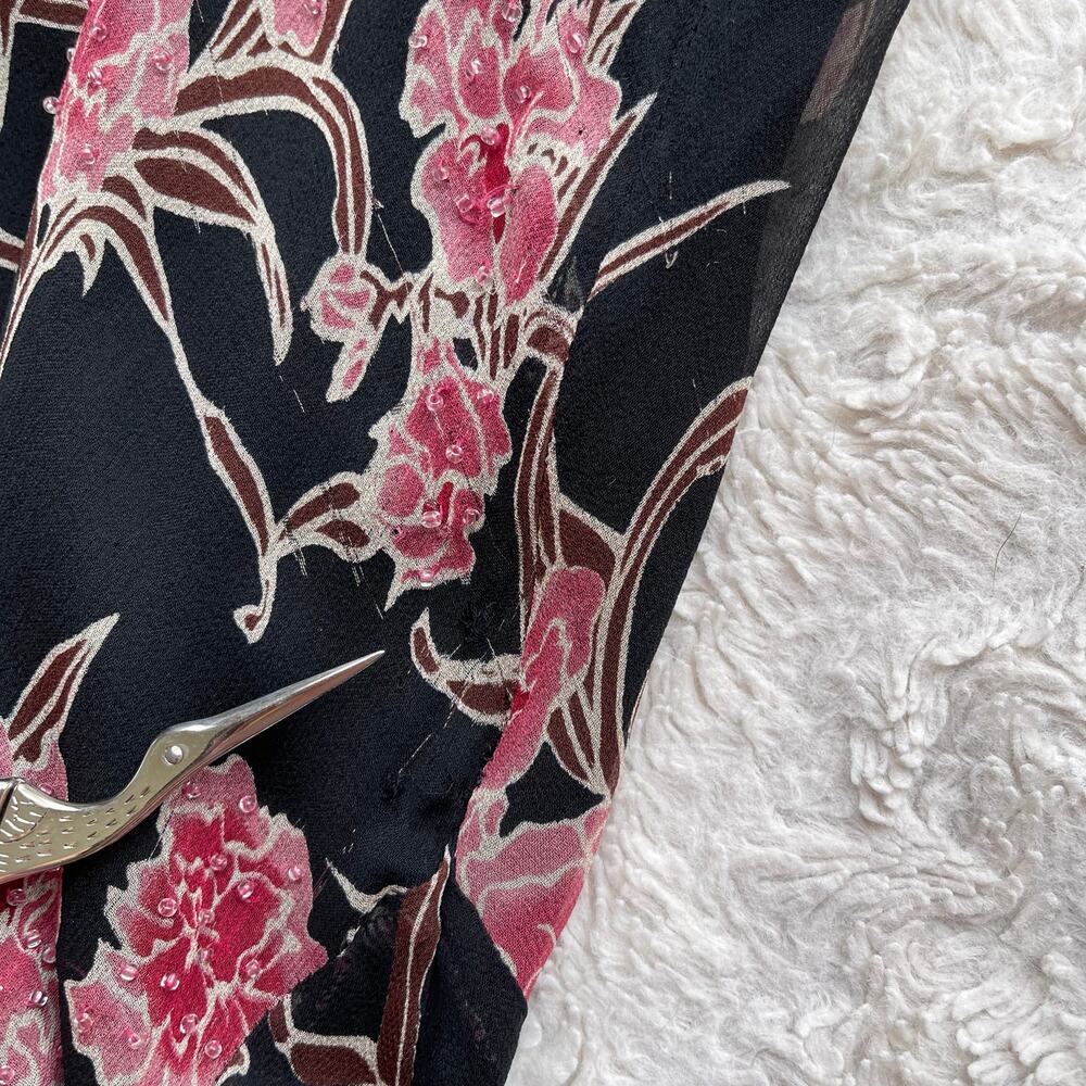 ICE silk beaded floral maxi dress long cowl neck vintage Y2K‎ pink black fairy M - Picture 8 of 17